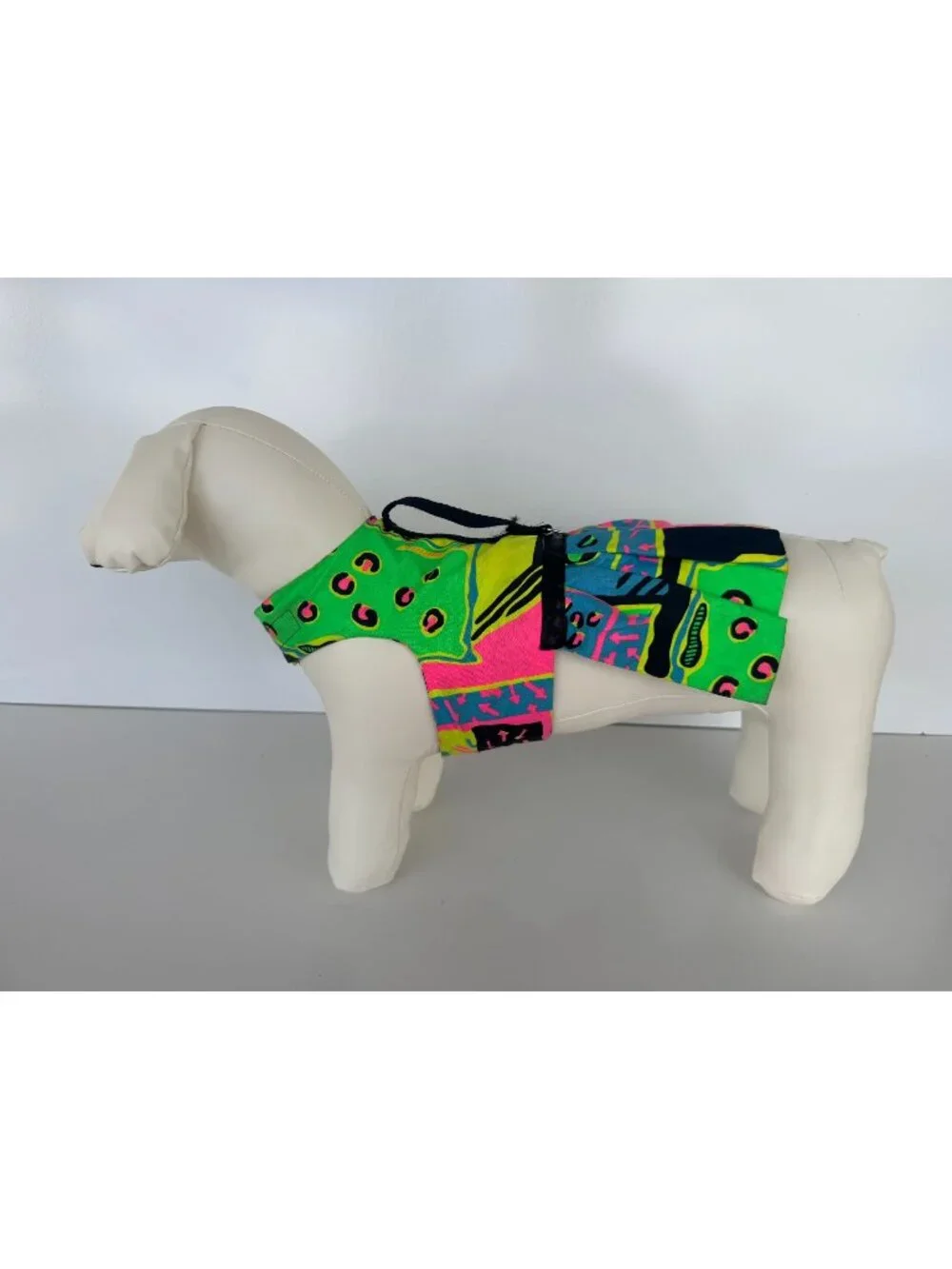 Handmade Small Dog Adjustable Dress Outfit w Harness Bright Abstract Design
